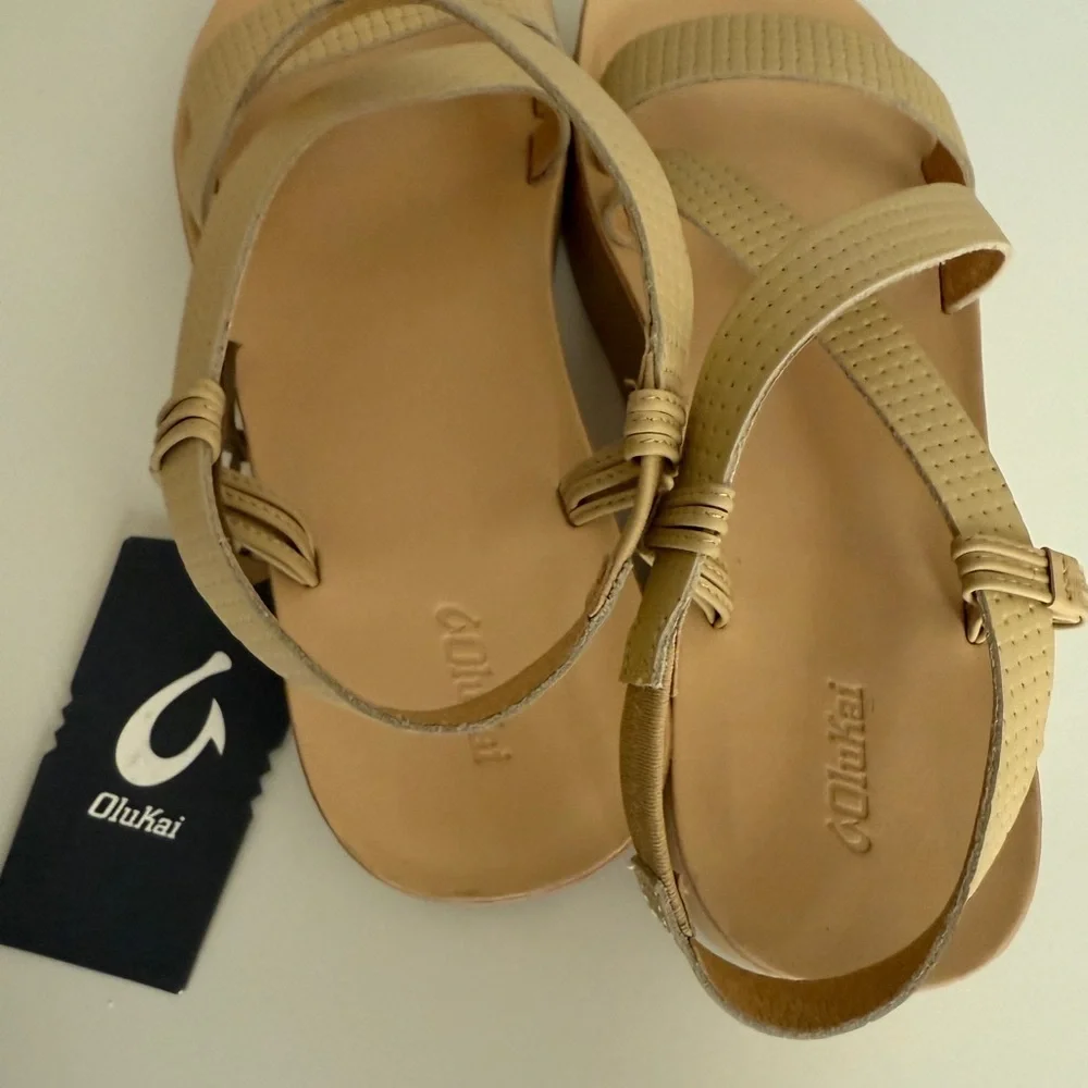 Olukai Onohi Strappy Sandal Wedge Warm Beige Dressy Beach Size 10 40 - Picture 4 of 10